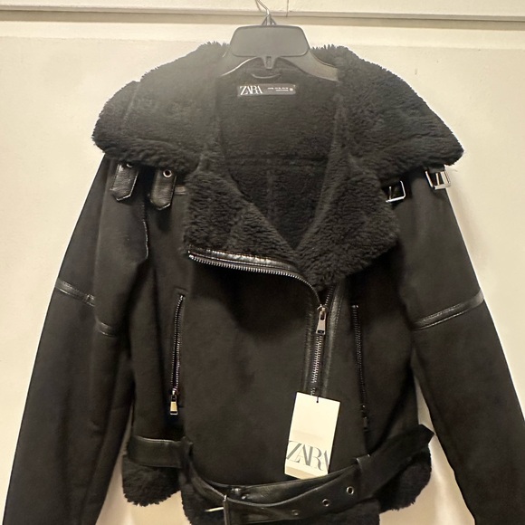 Zara Black Faux Shearling Coat - Picture 1 of 7